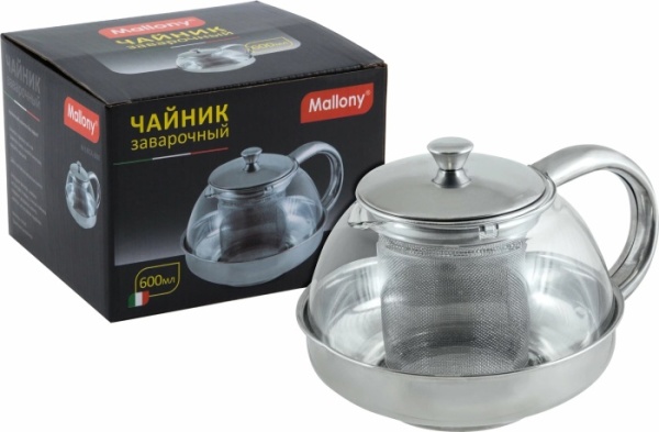 2. Чайник заварочный MALLONY Menta-600 0,5л стекло