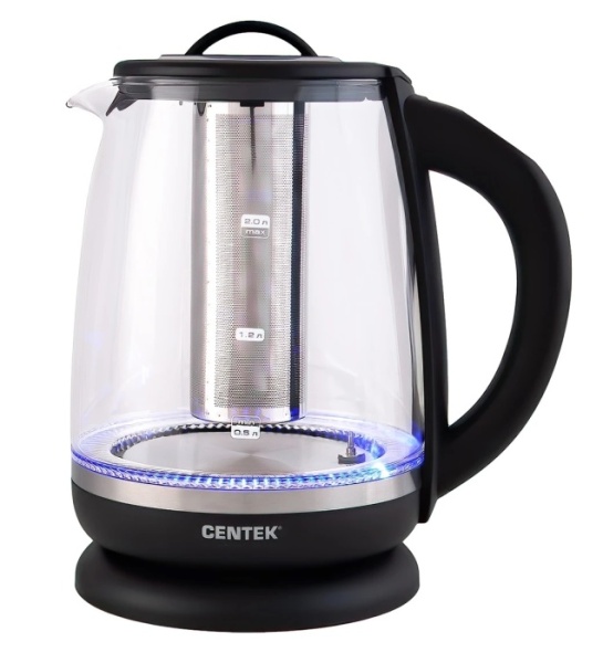 1. Чайник Centek CT-0017  стекло, 2.0л, 2200Вт, функция заваривания чая, внутр. LED подсветка