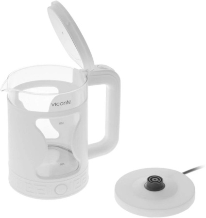 2. Чайник VICONTE VC-3308 белый стекло-пластик 1,5л, 2кВт